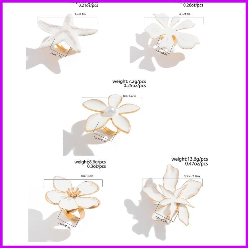 Преувеличенное модное кольцо-заявление Цветок и жемчуг Свадебное кольцо на палец Украшения ручной работы для вечеринок