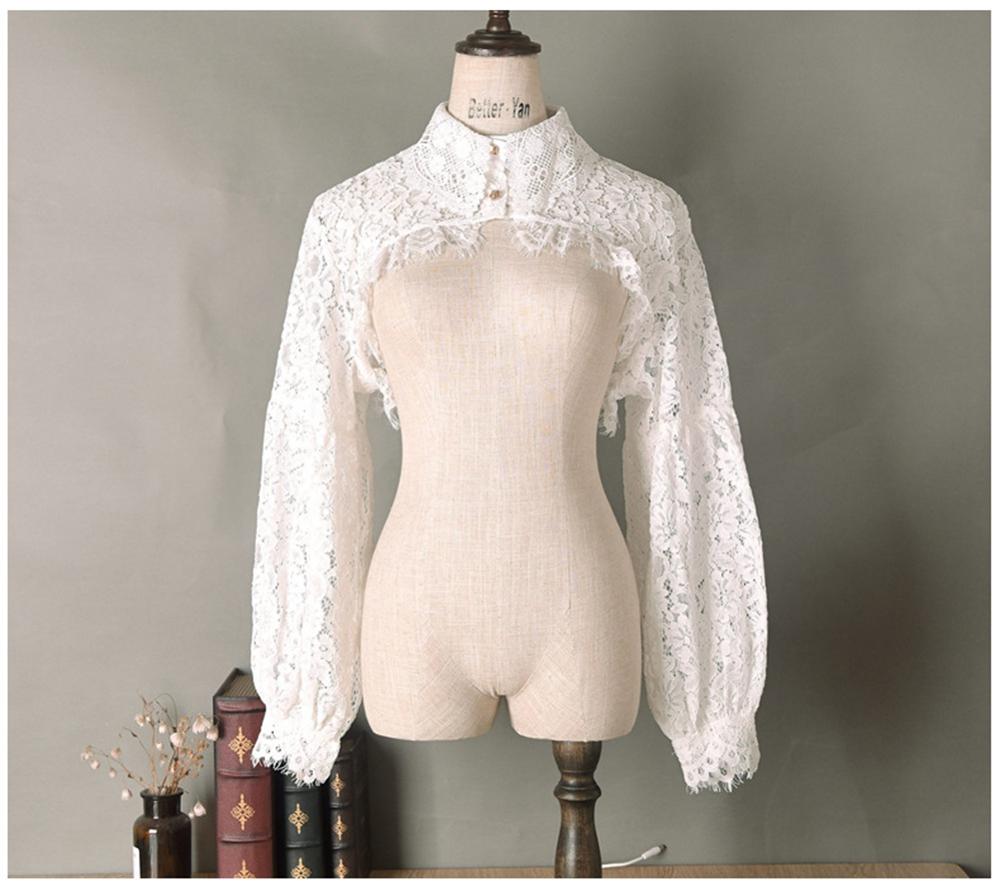 Women Puff Long Sleeve Half Top Blouse Ruffled Detachable False Fake Collar Costume Accessories