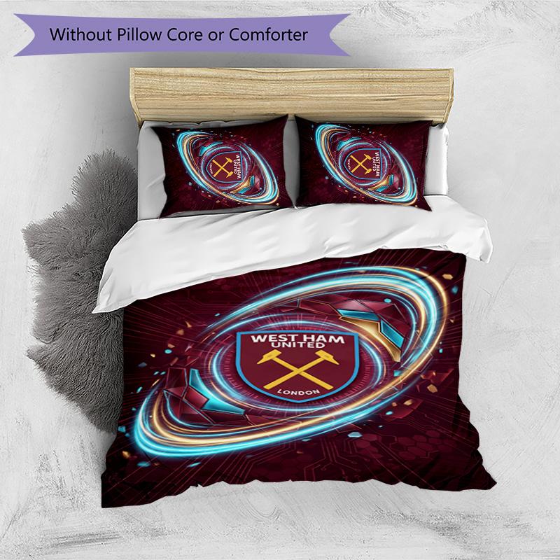 West Ham United Football Printed 3 Pieces Bedding Set, Comfortable Skin Friendly Bedroom Duvet Cover Set