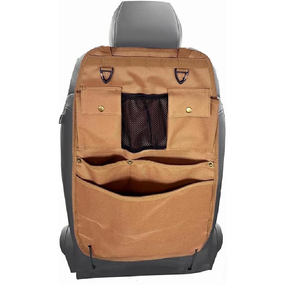 Black Car Seat Back Organizer with Multiple Pockets and Hooks