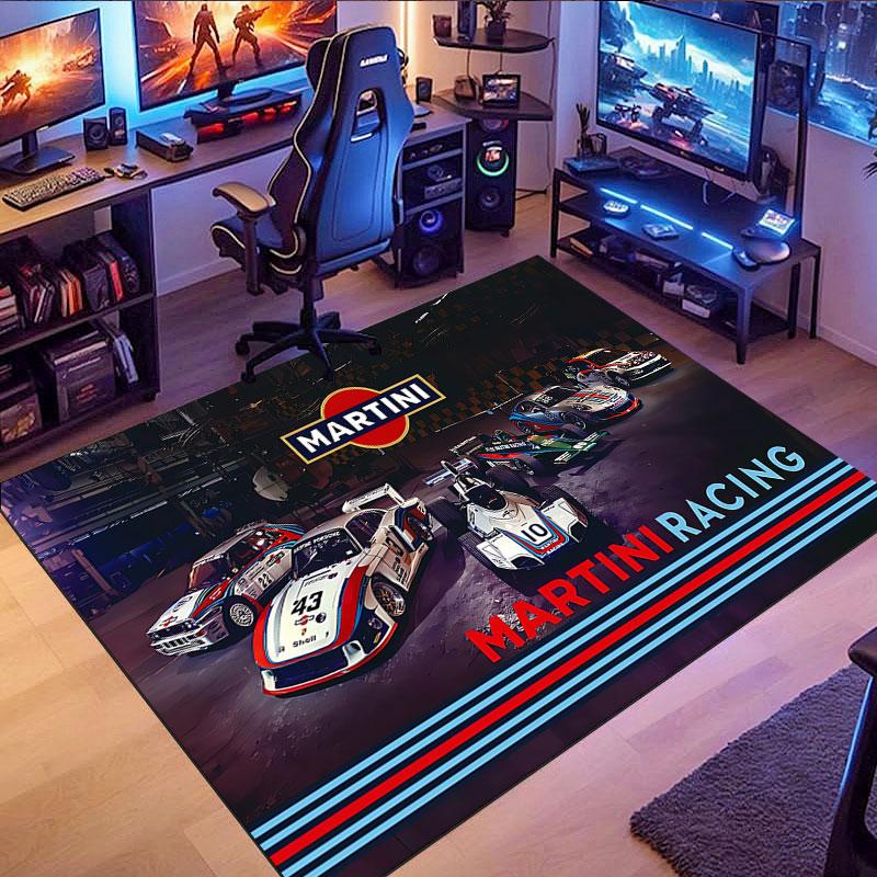 Martini Racing-style patterned rug, suitable for living room, bedroom, game room, computer room and home décor.