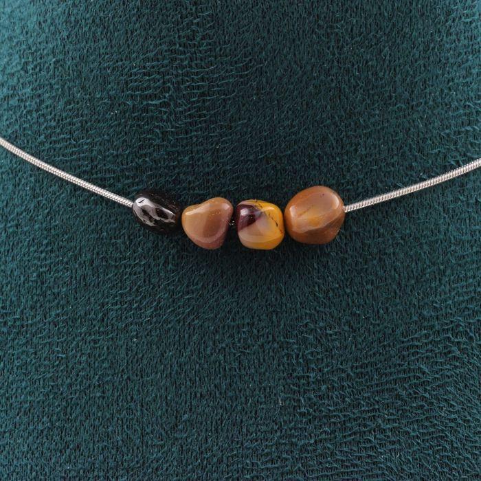 Stones and Minerals. Necklace of 4 Australian Mookaite Beads. Stainless Steel Chain Necklace Women Men. Customizable Size