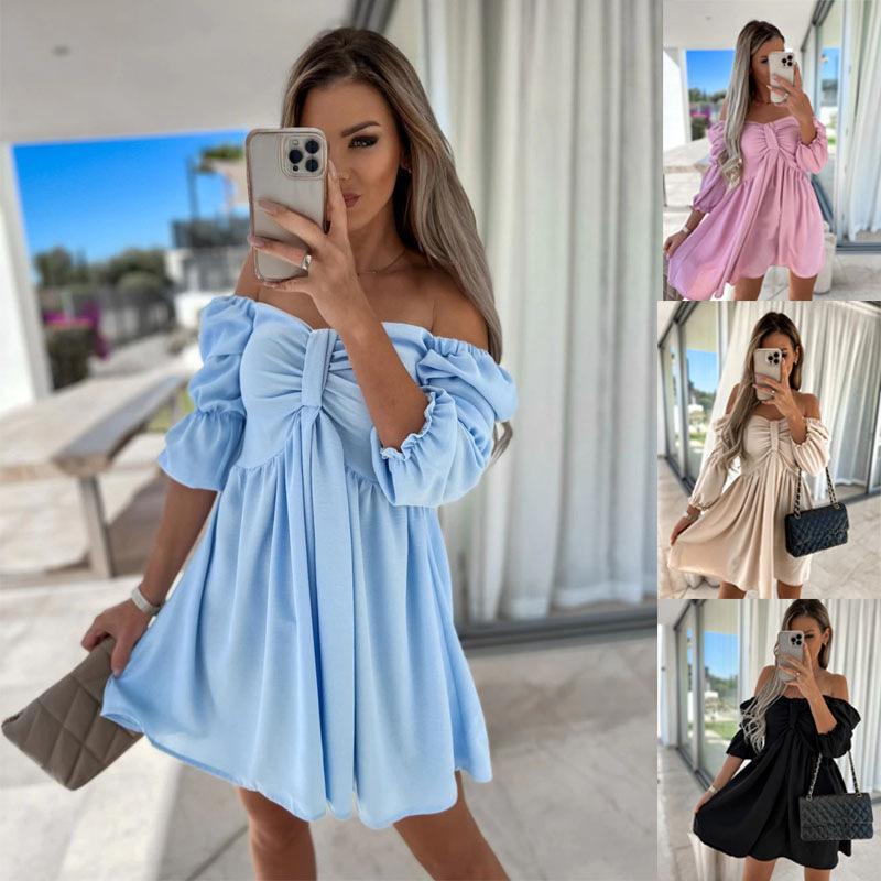 Off Shoulder Solid Color Dress Waist Hugging Elegant Strap Dress for Women Sleeveless Loose Dresses Causal Backless Dress
