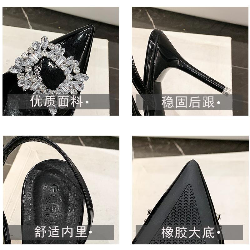 Французские сандалии острый носок шпилька высокий каблук женская уличная обувь 2025 лето новый мешок голова сандалии цветок стразы шпилька