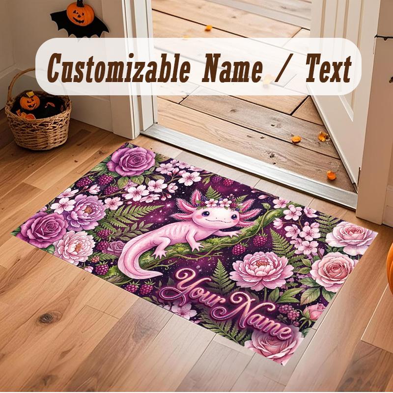 Axolotl Theme Soft Crystal Velvet Rug Custom Name & Text Print Non Slip Floor Rug for Bedroom Living Room