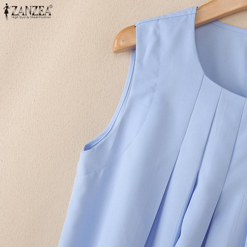 ZANZEA Женские повседневные летние майки без рукавов с круглым вырезом