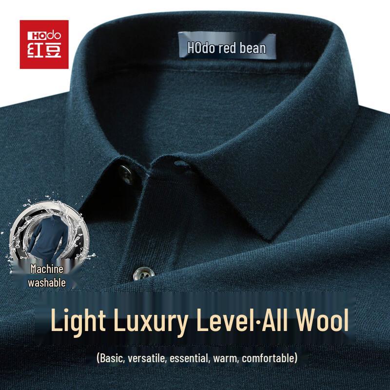 Hodo Men's 100% Wool Machine Washable Polo Sweater