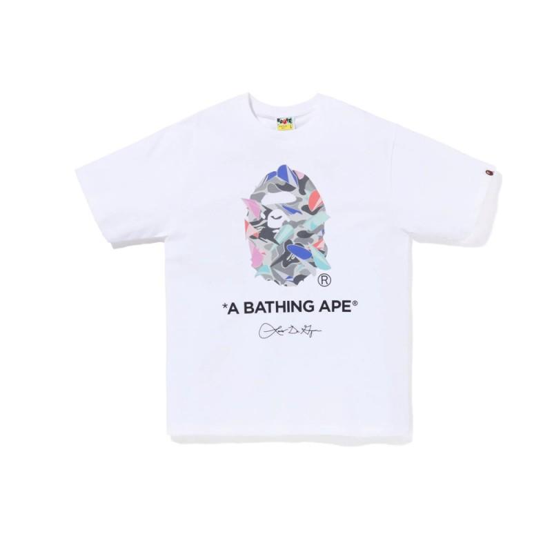 2026 BAPE Камуфляж с головой обезьяны Графическая футболка Унисекс Короткий рукав Круглый вырез Хлопковая футболка Мужчины Женщины