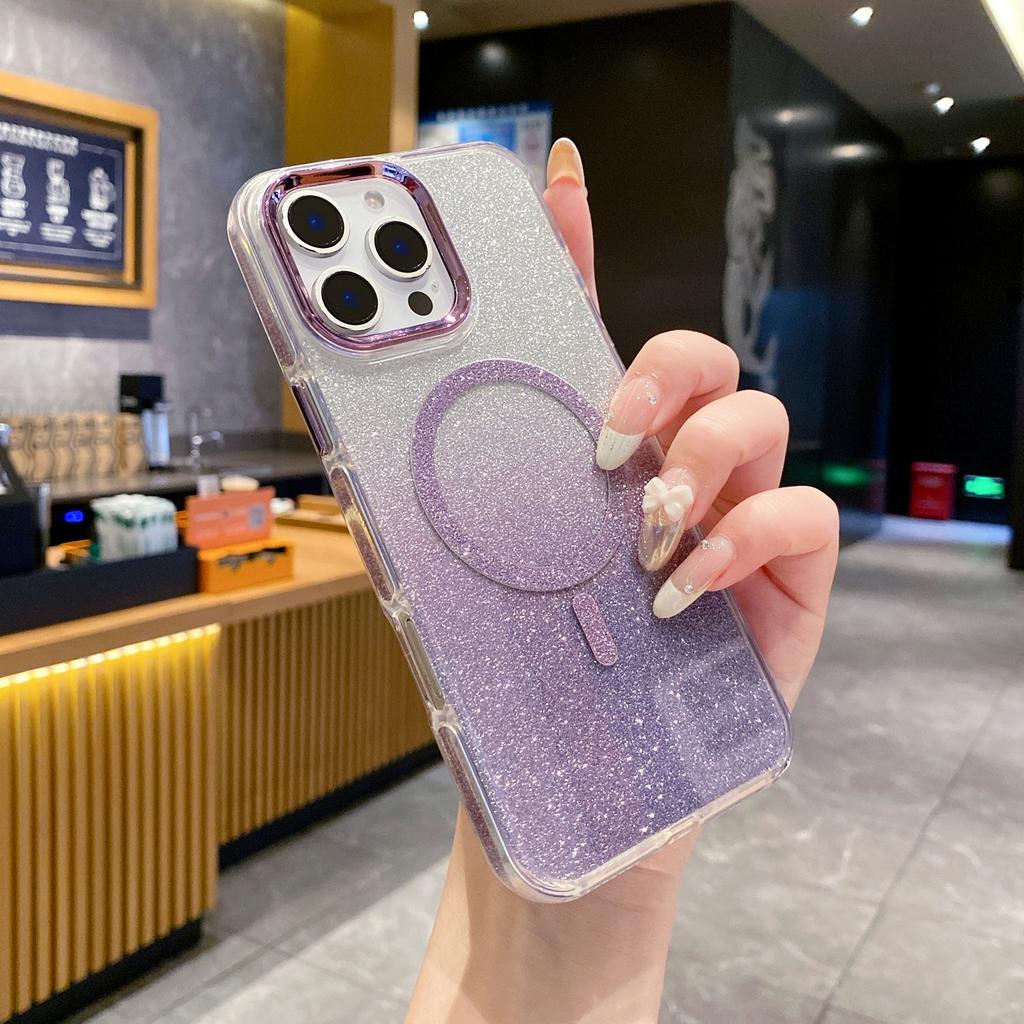 Чехол для iPhone 16 Pro Max, ТПУ + Акрил, Блестящий, Магнитный, Совместимый с MagSafe
