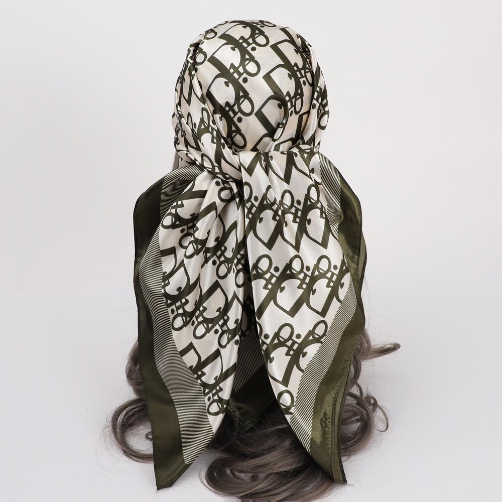 90 * 90Cm Square Scarf, Simulated Silk Scarf, Women'S Headscarf Co Contrasting Color Shawl Stripe Simple