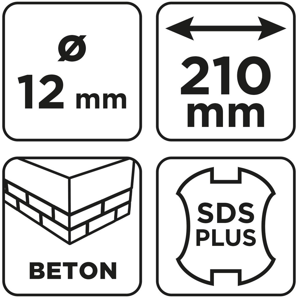 Wiertło do betonu SDS Plus z podwójną spiralą 12 x 210 mm