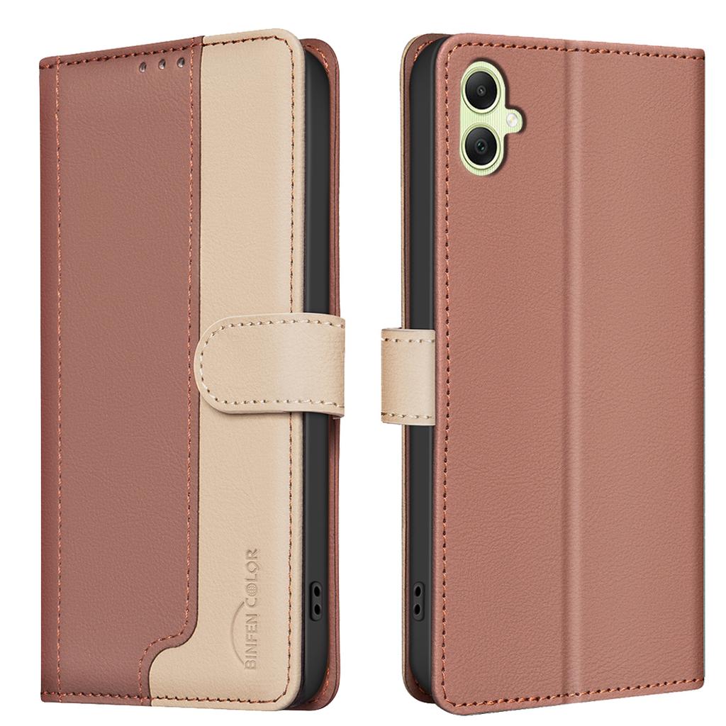 BINFEN COLOR BF33 For Samsung Galaxy F06 5G/M06 5G Leather Case Splicing Color RFID Blocking Wallet Stand Phone Cover