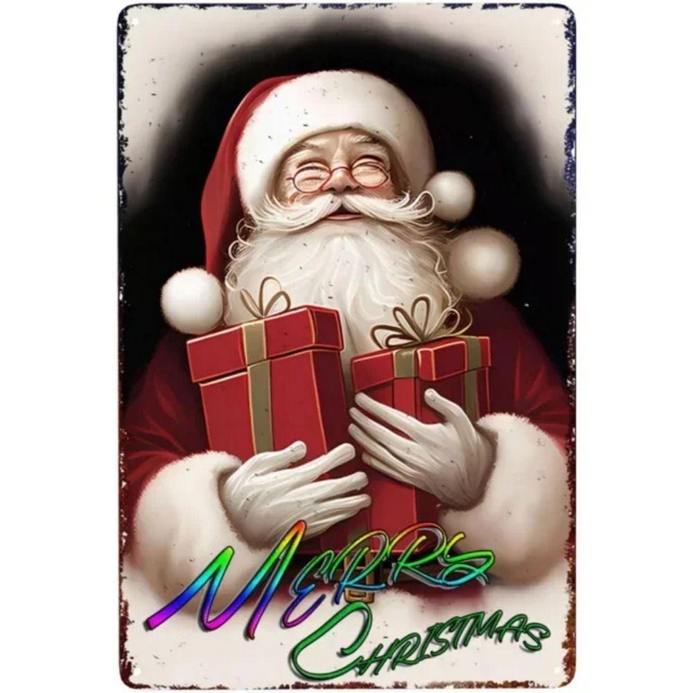 Счастливого Рождества Металлическая табличка Санта, Праздничный новогодний настенный декор 20x30см
