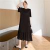 Dimanaf 2025 Summer Plus Size Dress Women Casual Vintage Short Sleeve Long Dress Loose Basic Cotton Black Dress