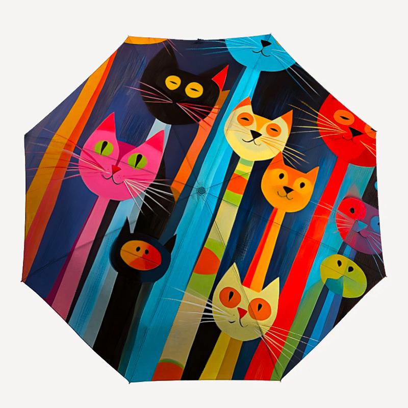1pc Cat Family Automatic Open/close Folding Compact Umbrella, 8-Rib Sturdy Canopy, Lightweight Portable, Commuting Use, Gift,103