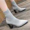 Women Socks Ankle Boots Kintting Ladies High Heels Ladies Winter Stretch Fabric Pointed Toe Shoes Fashion Female Footwear 2024