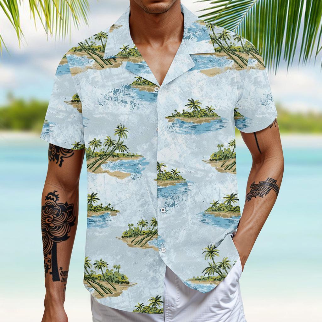 Men'S Casual Loose Short Sleeved Shirt Fashion Printed Shirt Top