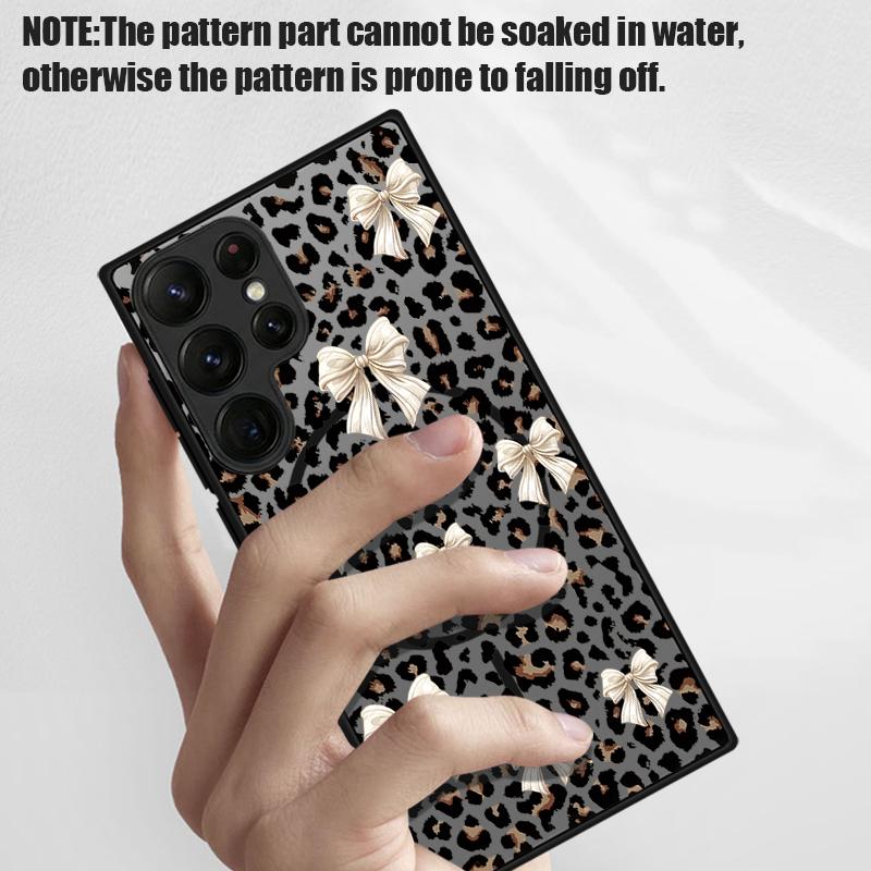 Чехол с леопардовым принтом и бантами для Samsung Galaxy S26 Ultra S25 FE S24 S23 S22 Plus S21 FE Магнитный Тонкий Гибридный Чехол из ТПУ+ПК Матовый