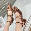 New Fashion Leopard Print Narrow Band Buckle Strap Women Pumps  Elegant Square Toe High Heels Wedding Party Shoes