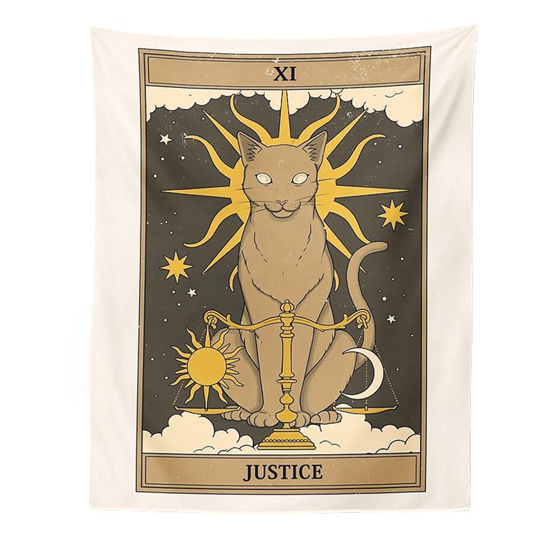 Tarot Cards Tapestry Boho Wall Hanging Cat Mystical Divination Witchcraft Beach Moon Phases Aesthetic Room Decor Mural