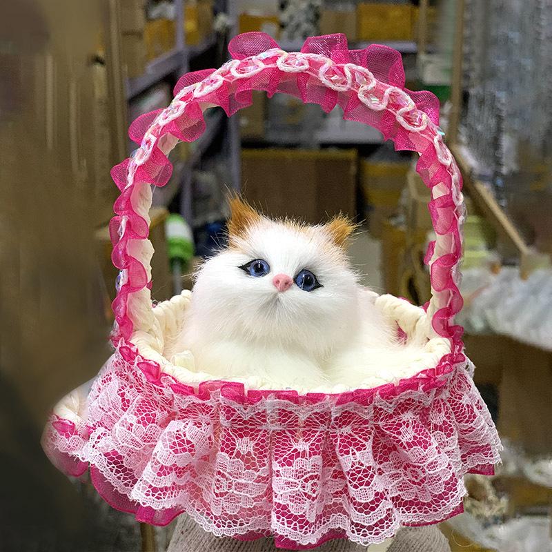 Реалистичный Мяукающий Котёнок в Цветочной Корзинке Кукла - Новый Стиль 2024 для Девочек и Детей.