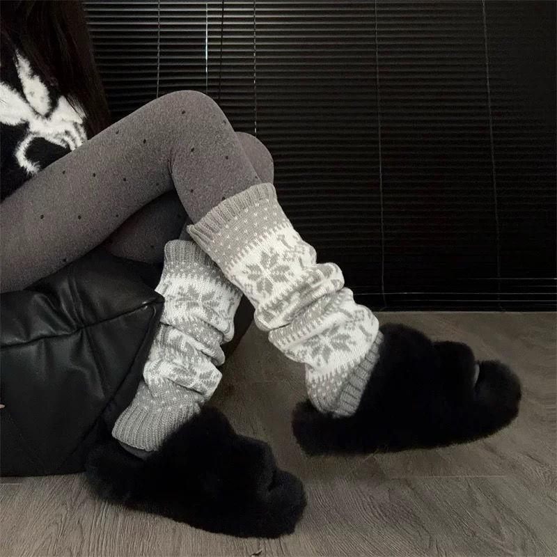 Снежинка Ретро Японский Стиль Горячая Девушка Осень Зима Теплые Рождественские Вязаные Свободные Гетры Фэр-Айл Гетры