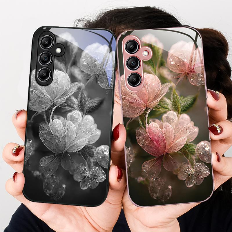 Розовый Кристальный Цветок Для Samsung A 20 30 22 23 24 25 26 31 32 33 34 35 42 50 51 52 53 54 55 56 70 71 72 73 5G стеклянный чехол для телефона
