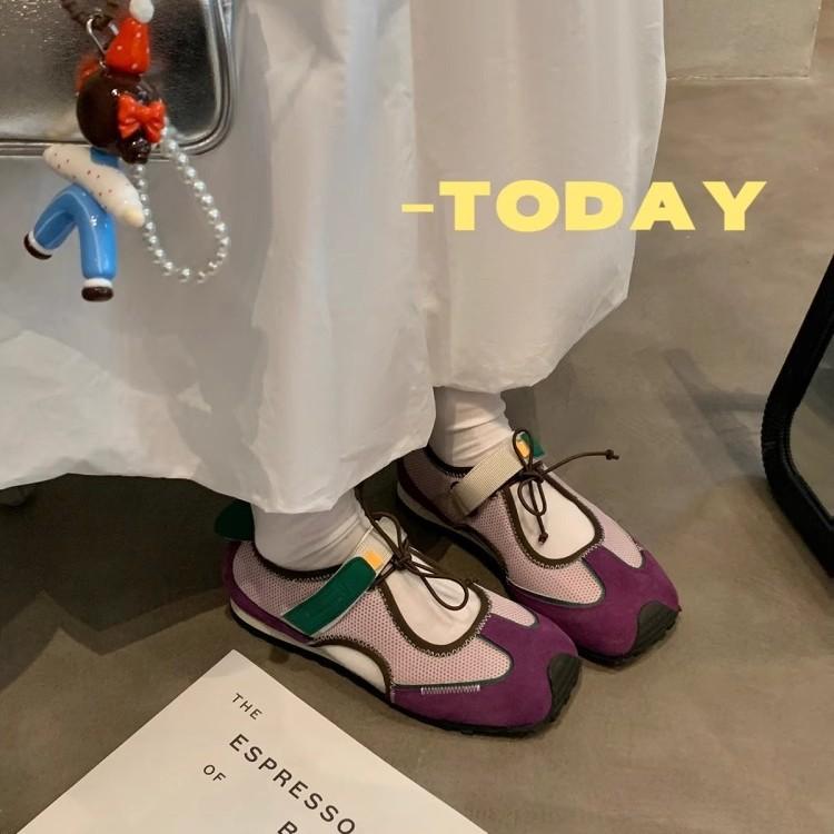 Cowhide Grape Mother Function Ugly Cute Casual Sneakers Women's Side Empty Sandals Velcro Drawstring Ma Flat Bottom Lizhen Shoes