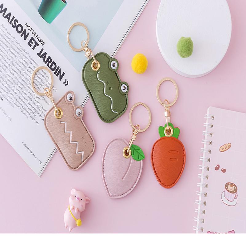 Leather Strawberry Lemon Keychain Case Holder  Women Car Key Ring Charm Bag Car Pendant Gift Anti-Lost Pet Dog Cat Collar