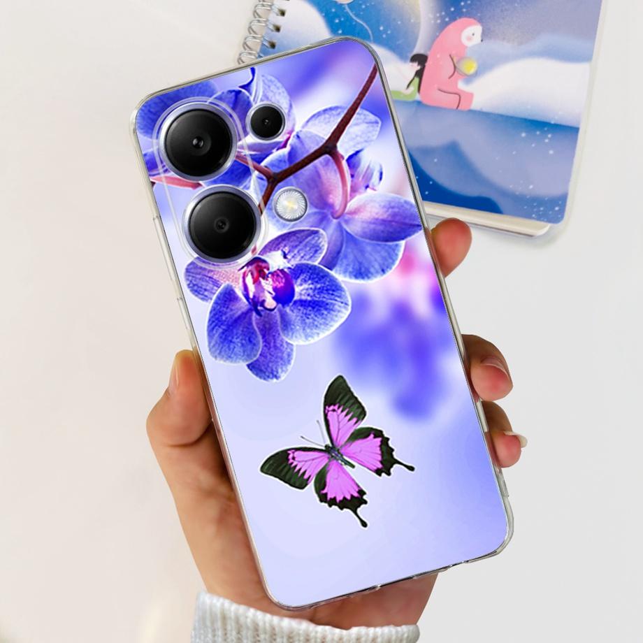 Для Xiaomi Redmi Note 13 Pro 4G / 5G Задняя крышка МЯГКИЙ Тонкий ТПУ Силикон Цветок Бабочка Цветной Бампер Funda Для Note13 Pro Capa
