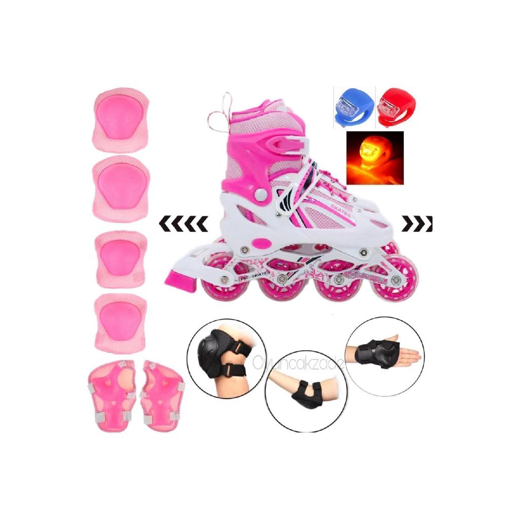 Регулируемые коньки 2 в 1 с подсветкой, металлическое тело, сумка для катания на коньках, наколенник, подарок, один светодиодный подарок