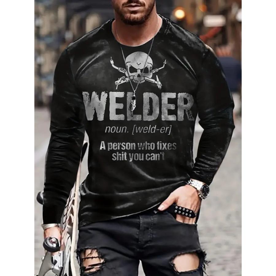 Long Sleeve Creative Graphic Print T-Shirt for Men - Stylish Autumn Classic Fit, Casual Tees for Daily Life - Mens Clothing, Fashion Apparel