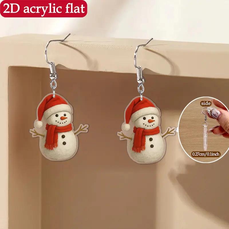 Праздничные серьги-снеговики: Плоский акрил с дизайном рождественской шапки
