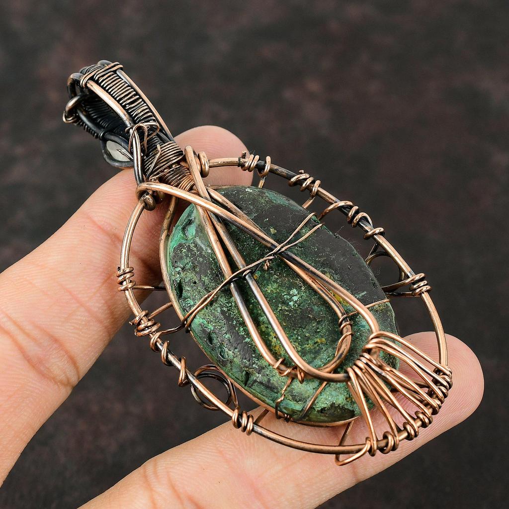 Evil Eye Malachite Copper Pendant Copper Wire Wrapped Pendant Evil Eye Jewelry Rainbow Moonstone Jewelry For Gifts Handmade Gemstone Pendant