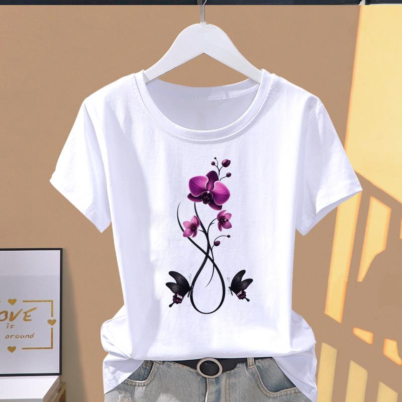 (Asian Size) Women's Top 90s Trend Butterfly Cute Short Sleeve T-shirts Fashion T Clothing Print Female Casual Graphic Tee