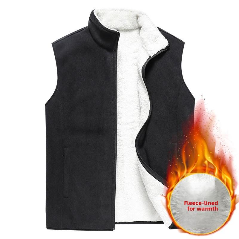 Осень Зима Новый Мужской Жилет на Флисовой Подкладке Однотонный Повседневный Безрукавный Пиджак Мужской Большого Размера Утепленный Теплый Флис