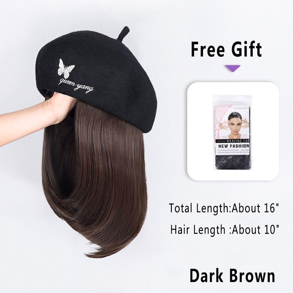 LUPU Берет-шляпа, парики для женщин, синтетический парик «боб», черная шляпа, парики, шапка с волосами, естественное соединение, термостойкие волосы