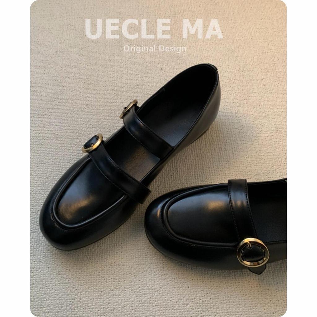 Cowhide version~ retro round head buckle with flat sole shoes women's new British temperament leather shoes Mary Jane shoes