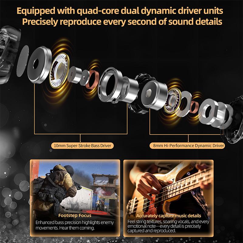 KZ Duet Четырехъядерные Двойные Динамические Драйверы Hi-Fi Наушники 3,5 мм/Type C Внутриканальная Проводная Гарнитура Для Музыки Стерео Звук Высокой Верности С Микрофоном
