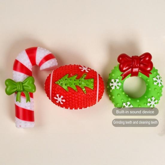 Puppy Teething Relief Supplies Christmas Dog Squeaky Chew Toys, Teeth Cleaning Interactive Pet Holiday Themed Anxiety Toys Balls with Candy