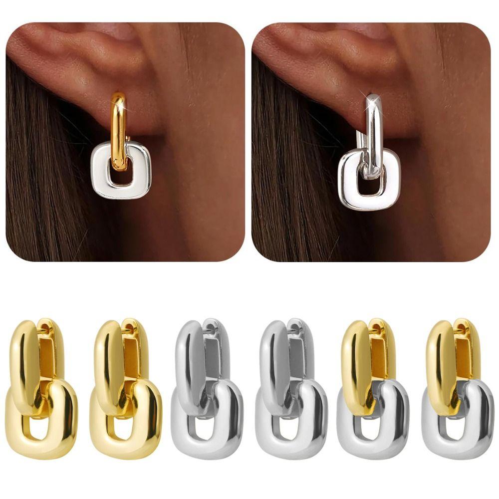 Copper Base Interlocking Earrings Oval Shape Double Loop Earrings  Fashion Accessories
