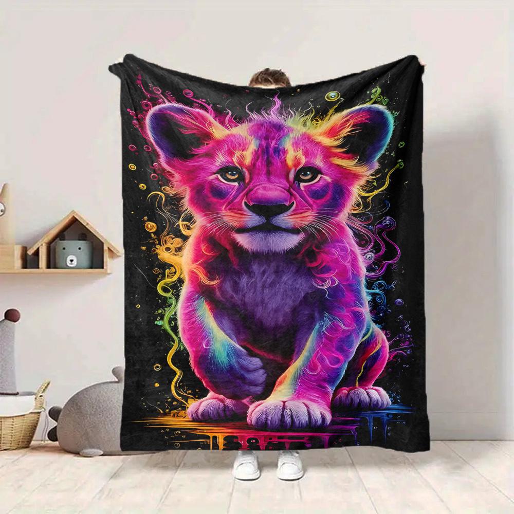 1pc Colorful Lion Blanket, Lightweight Flannel Fleece with Digital Printing, Soft Warm for Sofa, Travel, Camping, Office, Couch, Chair, and Bed, All-S