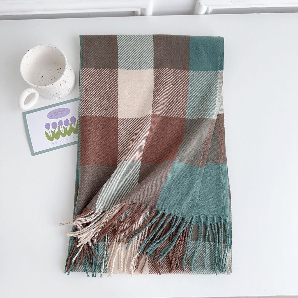 5-цветный осенне-зимний новый предмет 2024 года, имитация кашемира, кисточка, утолщенный теплый шарф, клетчатый модный универсальный шарф-шаль для мужчин и женщин