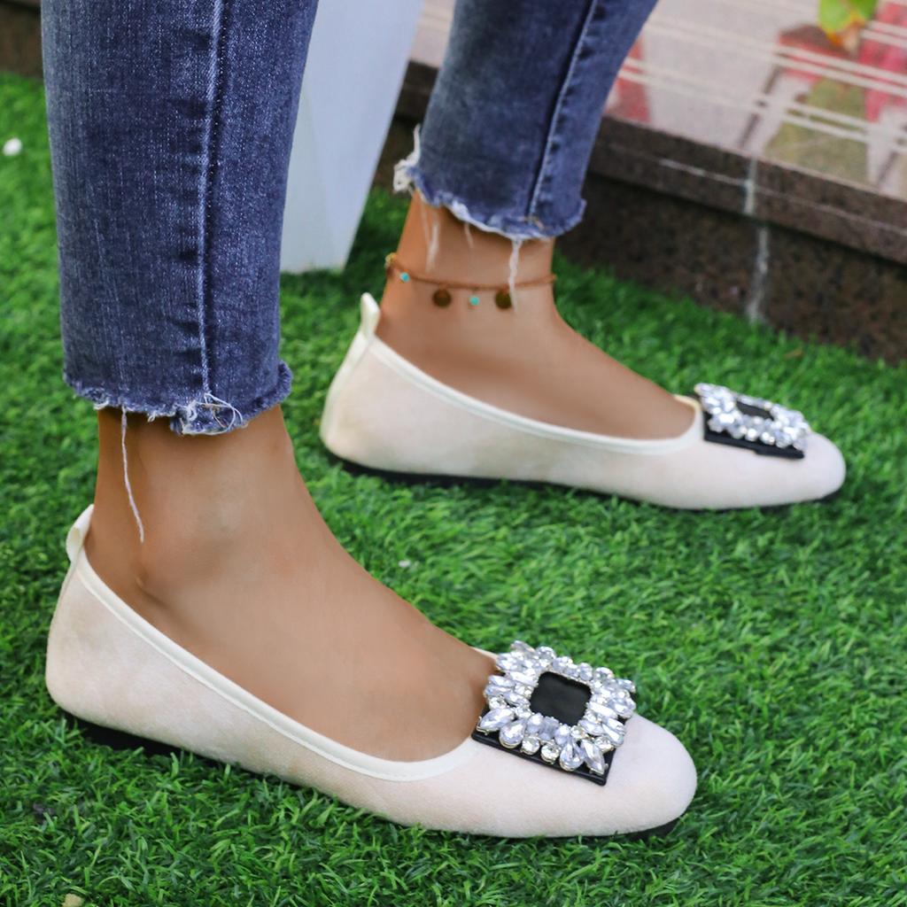 Women Flats New Spring Autumn French Loafers Shallow Mouth Big Size Comfortable Ballet Shoes for Women Outdoor Anti-slip Shoes