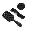 3pcs Hair Comb Set Easy Detangling Hollow Out Comb Wide Teeth Comb Hair Washing Brush Black