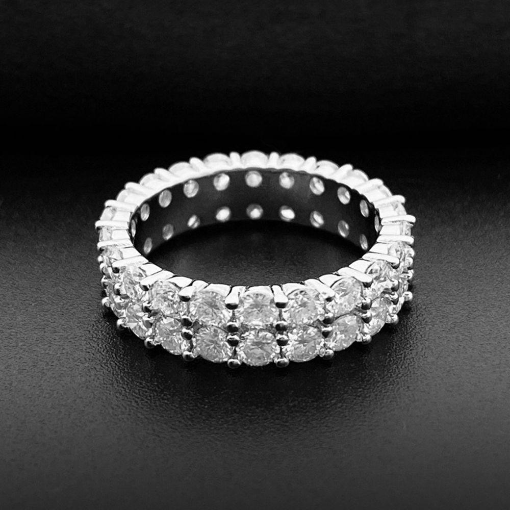 Модное кольцо из стерлингового серебра 925 пробы с покрытием 18 карат, круглое 3 мм рядное кольцо с муассанитом и бриллиантами, обручальное, юбилейное, в стиле хип-хоп, ювелирные изделия