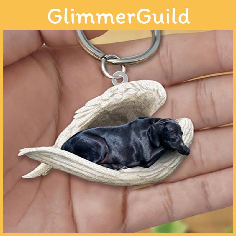 Black Hanging Labrador Ornament Keychain Cute Sleeping Angel Dog Pendant Gift