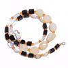 Natural Moonstone Black Onyx Crystal Gemstone Smooth Beads Necklace 17" UB-4627 UB-4627