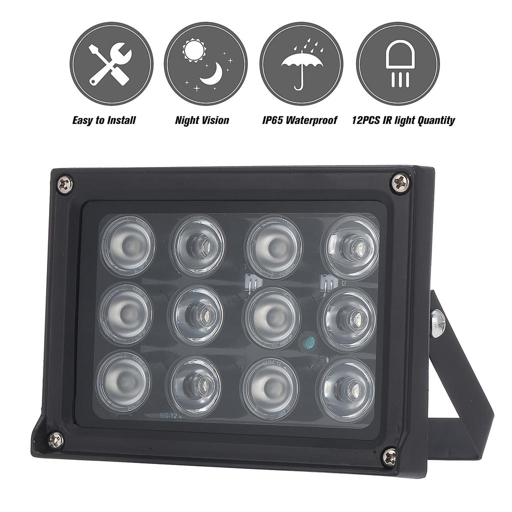 12pcs Array IR LEDS IR Illuminator Lamp Fill Light Night Vision Wide Angle Long Range Outdoor IP65 Waterproof for CCTV Camera