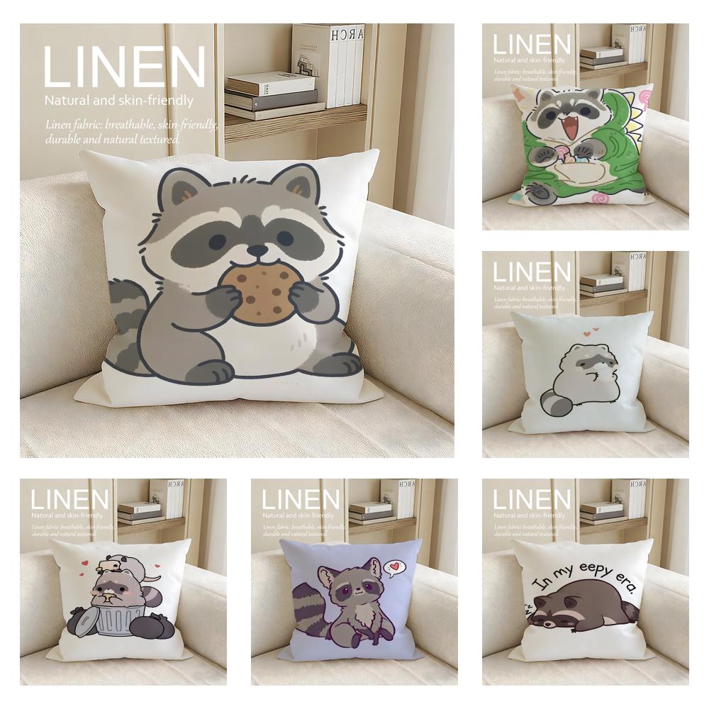 Cute Little Raccoon Cushion Cover Pillowcase Set Pcs x x Breathable Washable Sofa Cushion Cover